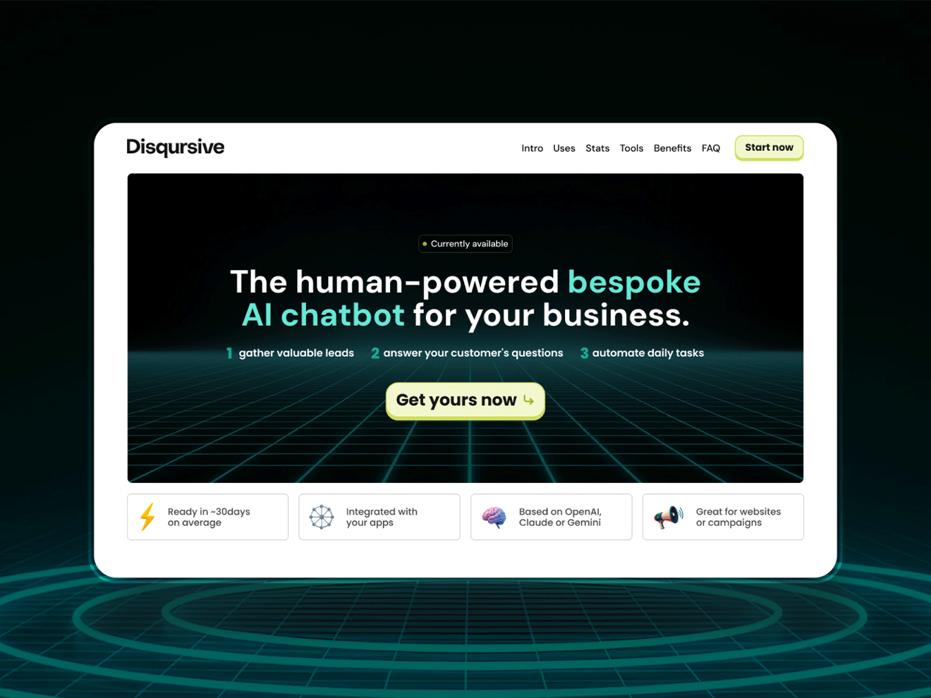 AI chatbot mini-site UI animation